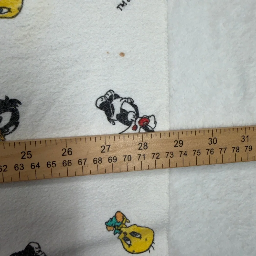 Warner Bros Baby Blanket Looney Tunes 1994 Vintage Flannel White Nursery Baby